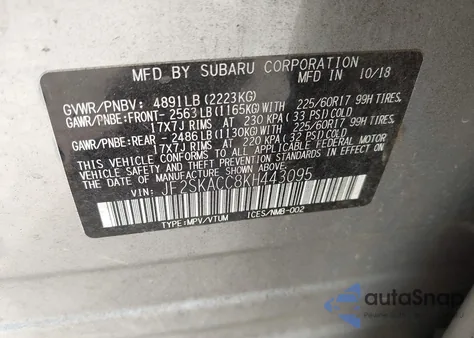 2019 Subaru Forester из США, поврежденный, VIN JF2SKACC8KH443095